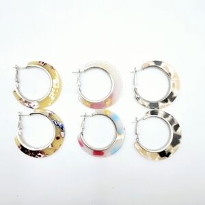 Three Pair Hoop Earrings Lightweight Acrylic New